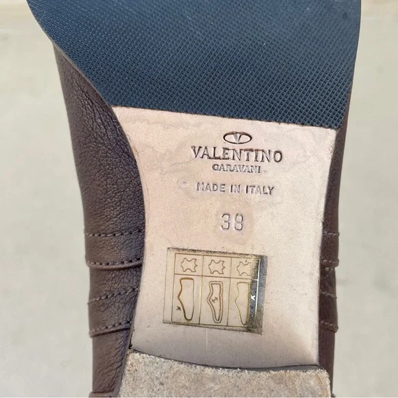 Valentino Garavani brown leather floral appliqué knee-high boots size IT 38 US 8
